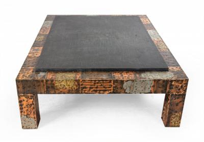 Paul Evans Brutalist Mixed Metal and Slate Coffee Table