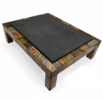 Paul Evans Brutalist Mixed Metal and Slate Coffee Table