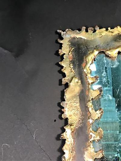 Paul Evans Brutalist Torch Cut Framed Rectangular Mirror in the Manner of Paul Evans