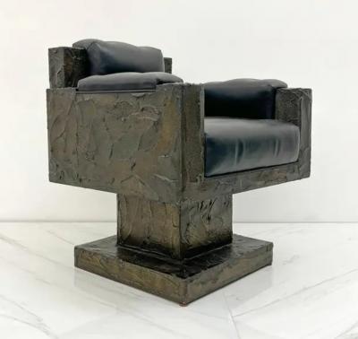 Paul Evans Early Paul Evans Sculpted Bronze Throne Chair Signed and Dated 1969