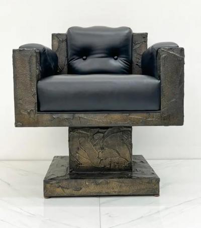 Paul Evans Early Paul Evans Sculpted Bronze Throne Chair Signed and Dated 1969