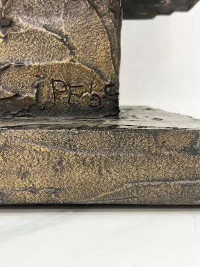Paul Evans Early Paul Evans Sculpted Bronze Throne Chair Signed and Dated 1969
