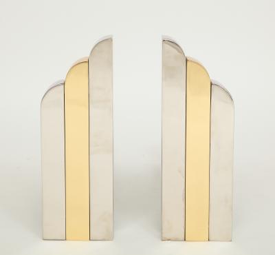 Paul Evans Evans Style Chrome Brass Modern Skyscraper Andirons