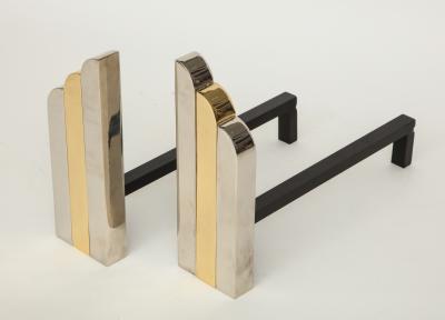 Paul Evans Evans Style Chrome Brass Modern Skyscraper Andirons