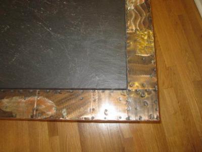 Paul Evans Fabulous Paul Evans Brutalist Metal Patchwork Coffee Table Signed Slate Top