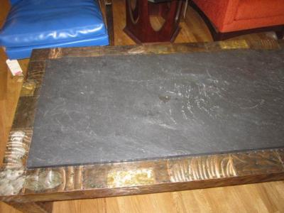 Paul Evans Fabulous Paul Evans Brutalist Metal Patchwork Coffee Table Signed Slate Top