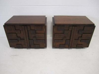 Paul Evans Gorgeous Pair of Paul Evans Inspired Brutalist Mosaic Nightstands from Lane