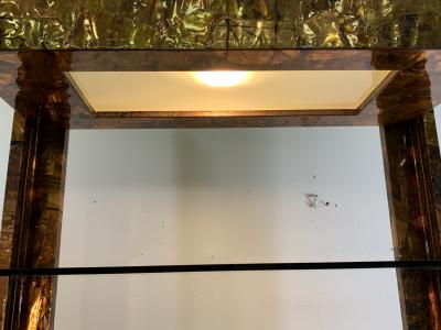 Paul Evans ILLUMINATED BRUTALIST MIXED METALS PATCHWORK ETAGERE ATTRIBUTED TO PAUL EVANS