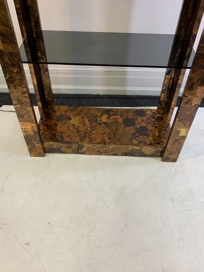 Paul Evans ILLUMINATED BRUTALIST MIXED METALS PATCHWORK ETAGERE ATTRIBUTED TO PAUL EVANS