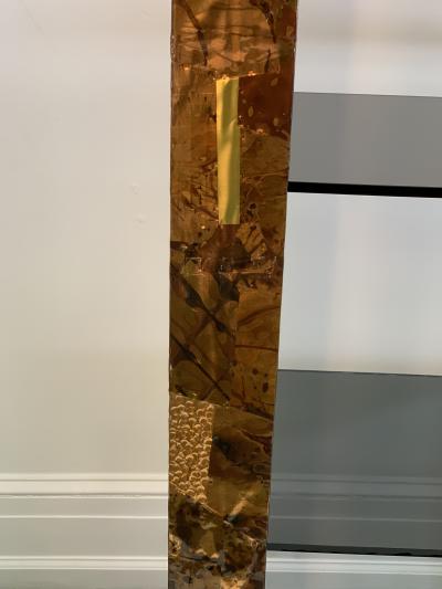 Paul Evans ILLUMINATED BRUTALIST MIXED METALS PATCHWORK ETAGERE ATTRIBUTED TO PAUL EVANS