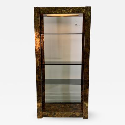 Paul Evans ILLUMINATED BRUTALIST MIXED METALS PATCHWORK ETAGERE ATTRIBUTED TO PAUL EVANS