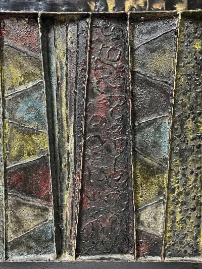 Paul Evans IMPORTANT POLYCHROMED WELDED STEEL DEEP RELIEF CREDENZA BY PAUL EVANS