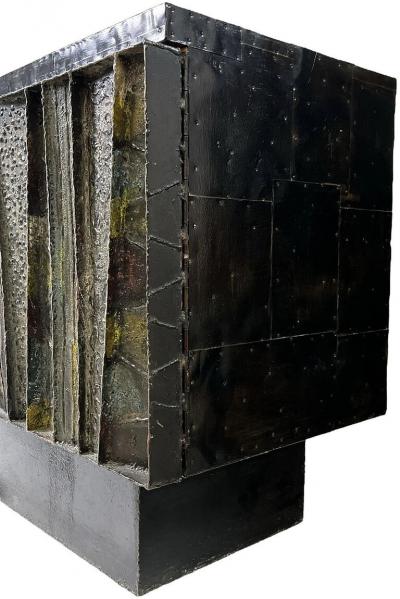 Paul Evans IMPORTANT POLYCHROMED WELDED STEEL DEEP RELIEF CREDENZA BY PAUL EVANS