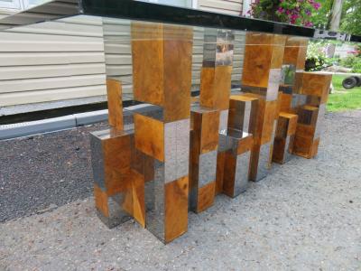 Paul Evans Magnificent Signed Paul Evans Burl Chrome Cityscape Dining Table Mid Century