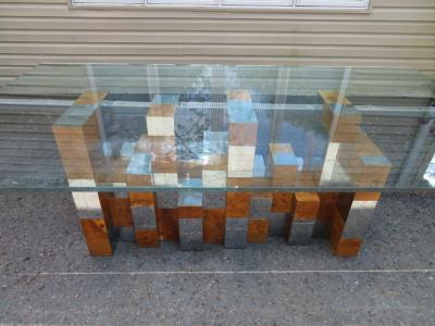 Paul Evans Magnificent Signed Paul Evans Burl Chrome Cityscape Dining Table Mid Century