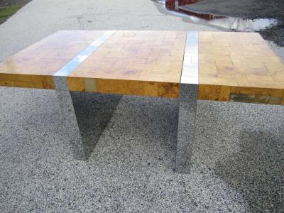 Paul Evans Magnificent Signed Paul Evans Burled Wood and Chrome Cityscape Dining Table