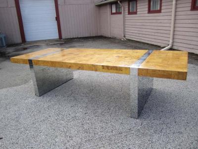 Paul Evans Magnificent Signed Paul Evans Burled Wood and Chrome Cityscape Dining Table