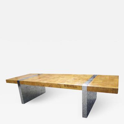 Paul Evans Magnificent Signed Paul Evans Burled Wood and Chrome Cityscape Dining Table
