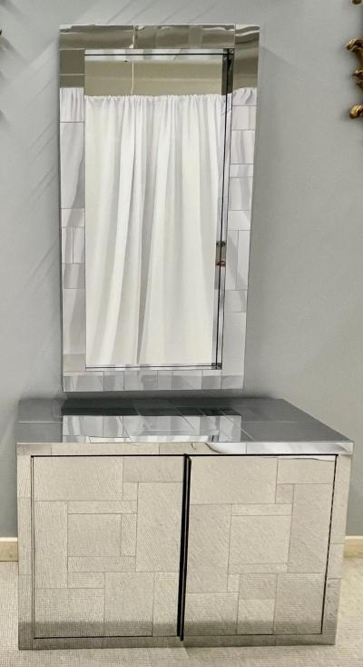 Paul Evans Mid Century Modern Paul Evans Cityscape Mirrored Cabinet and Mirror Vanity