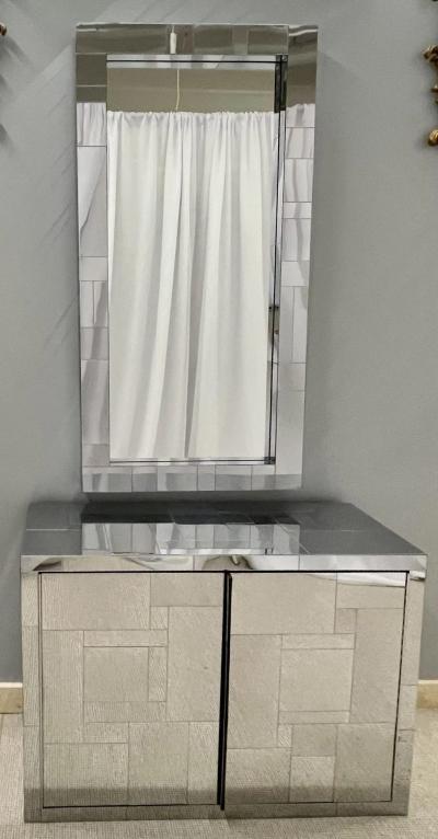 Paul Evans Mid Century Modern Paul Evans Cityscape Mirrored Cabinet and Mirror Vanity