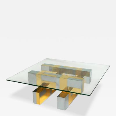 Paul Evans Mid Century Paul Evans Cityscape Brass Chrome and Glass Square Cocktail Table
