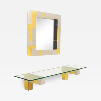 Paul Evans Mid Century Paul Evans Wall Mirror Console Table Shelf in Brass Chrome