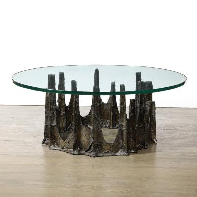 Paul Evans Mid Century Round Stalagmite Form Cocktail Table in Bronze Signed Paul Evans