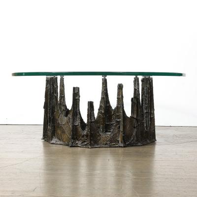 Paul Evans Mid Century Round Stalagmite Form Cocktail Table in Bronze Signed Paul Evans
