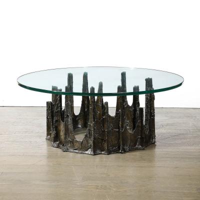 Paul Evans Mid Century Round Stalagmite Form Cocktail Table in Bronze Signed Paul Evans