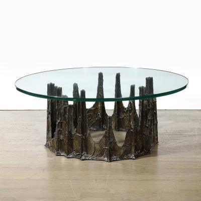 Paul Evans Mid Century Round Stalagmite Form Cocktail Table in Bronze Signed Paul Evans