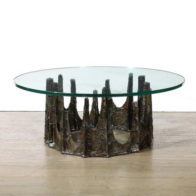 Paul Evans Mid Century Round Stalagmite Form Cocktail Table in Bronze Signed Paul Evans