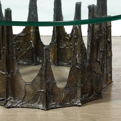 Paul Evans Mid Century Round Stalagmite Form Cocktail Table in Bronze Signed Paul Evans