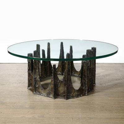 Paul Evans Mid Century Round Stalagmite Form Cocktail Table in Bronze Signed Paul Evans