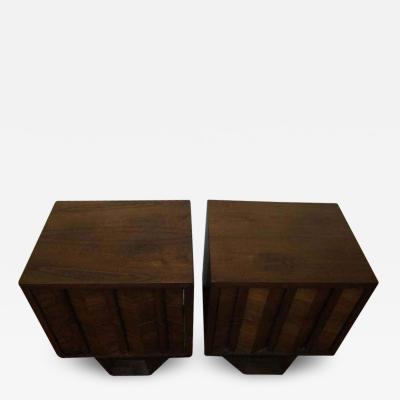 Paul Evans Pair of Brutalist Paul Evans Style Night Stands Pedestal Mid century