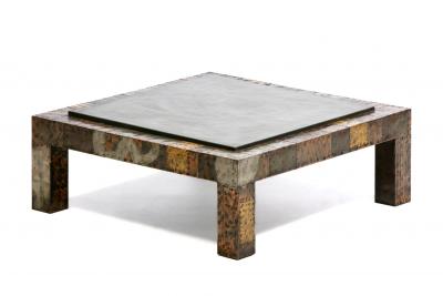 Paul Evans Paul Evans Brutalist Patchwork of Metals Slate Top Coffee Table c 1970s