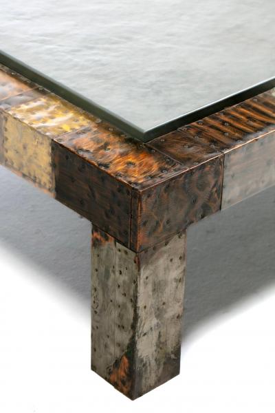 Paul Evans Paul Evans Brutalist Patchwork of Metals Slate Top Coffee Table c 1970s