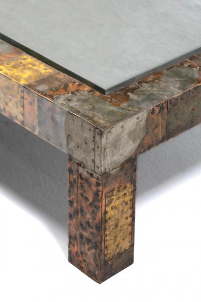 Paul Evans Paul Evans Brutalist Patchwork of Metals Slate Top Coffee Table c 1970s