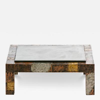 Paul Evans Paul Evans Brutalist Patchwork of Metals Slate Top Coffee Table c 1970s