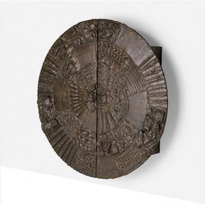 Paul Evans Paul Evans Brutalist Sculpted Bronze Wall Mounted Disc Bar
