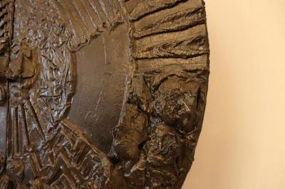 Paul Evans Paul Evans Brutalist Sculpted Bronze Wall Mounted Disc Bar