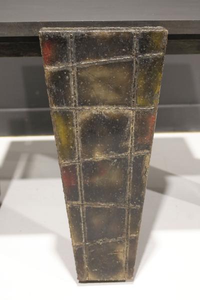 Paul Evans Paul Evans Brutalist Side Table Welded Metal and Slate Top Signed and dtd 1977