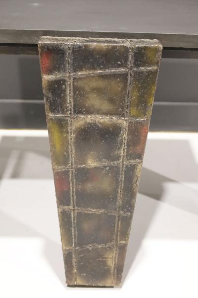 Paul Evans Paul Evans Brutalist Side Table Welded Metal and Slate Top Signed and dtd 1977