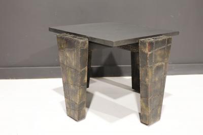 Paul Evans Paul Evans Brutalist Side Table Welded Metal and Slate Top Signed and dtd 1977