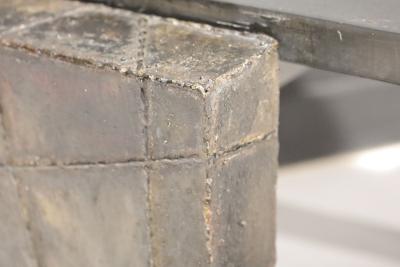 Paul Evans Paul Evans Brutalist Side Table Welded Metal and Slate Top Signed and dtd 1977