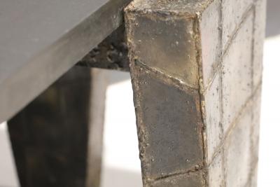 Paul Evans Paul Evans Brutalist Side Table Welded Metal and Slate Top Signed and dtd 1977