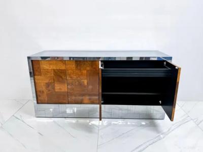 Paul Evans Paul Evans Burl and Chrome Cityscape Credenza Directional Signed 1970s