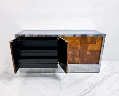 Paul Evans Paul Evans Burl and Chrome Cityscape Credenza Directional Signed 1970s