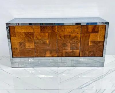 Paul Evans Paul Evans Burl and Chrome Cityscape Credenza Directional Signed 1970s