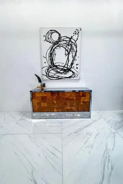 Paul Evans Paul Evans Burl and Chrome Cityscape Credenza Directional Signed 1970s