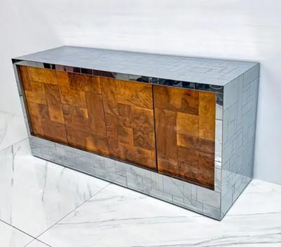 Paul Evans Paul Evans Burl and Chrome Cityscape Credenza Directional Signed 1970s